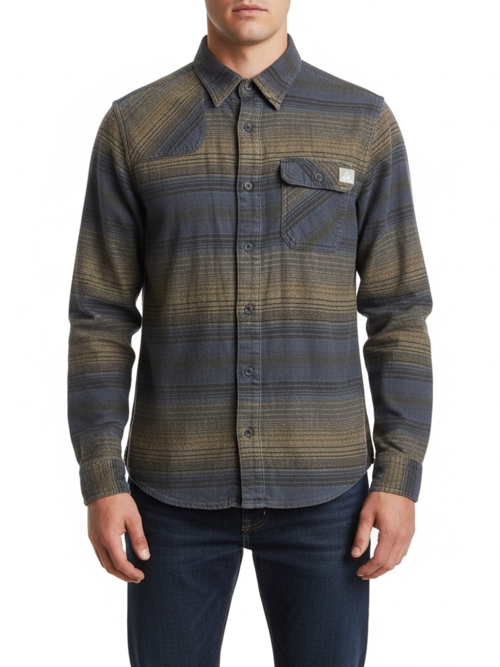 Ascend Blue and Brown Striped Casual Button-Down Shirt
